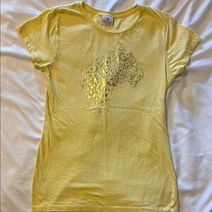 Gold Short Sleeve Tee with Floral Appliqué